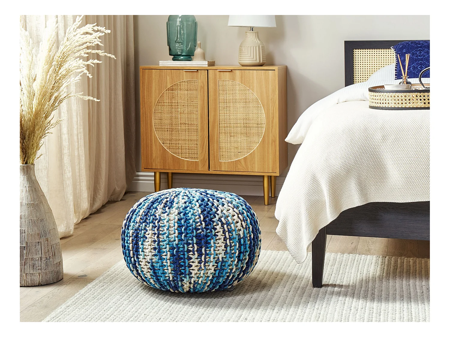 Poef CONRAD Katoen Blauw 50 cm 50 cm 35 cm