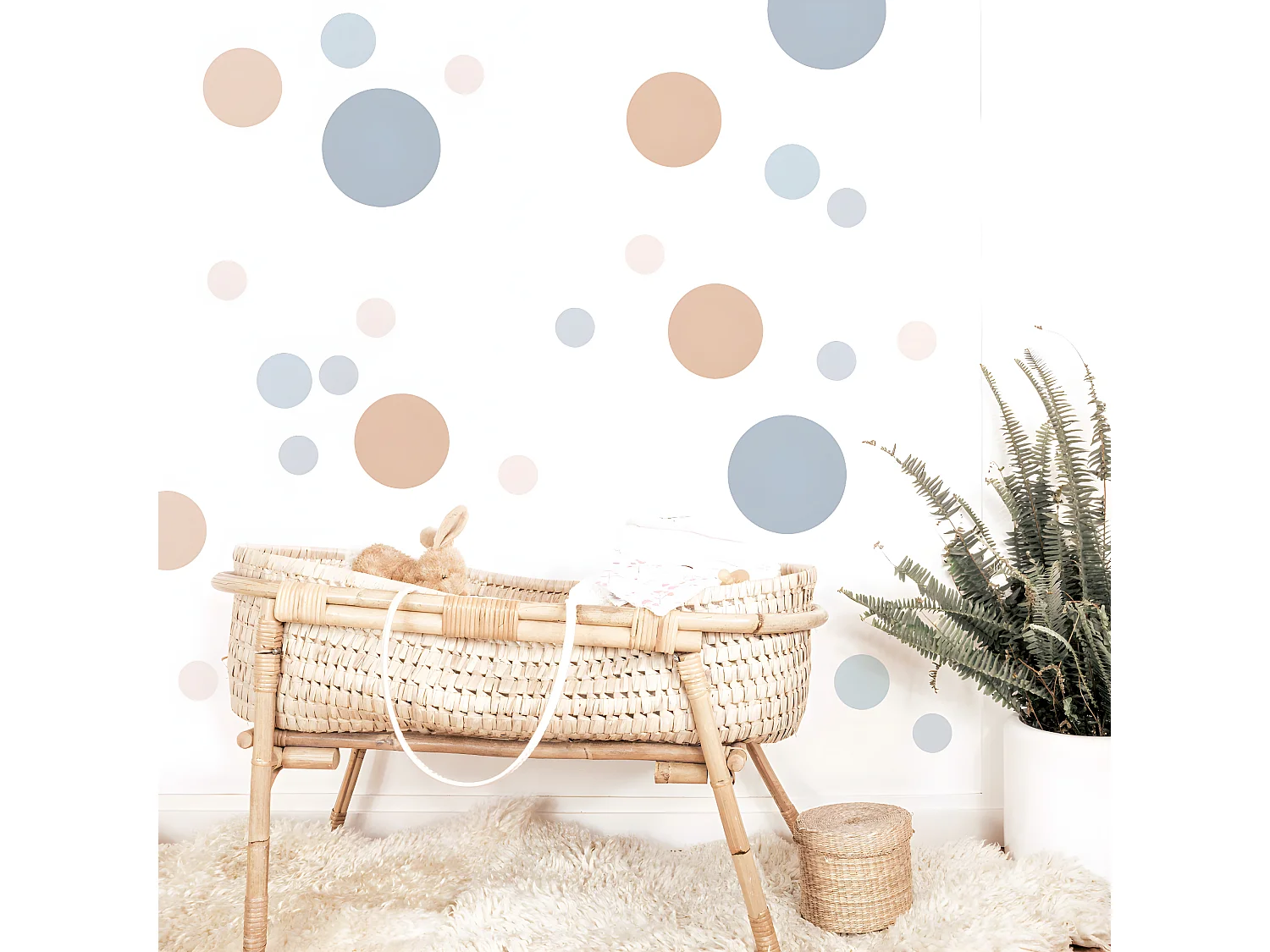 Stickers muraux en vinyle rondes mix bleu et beige