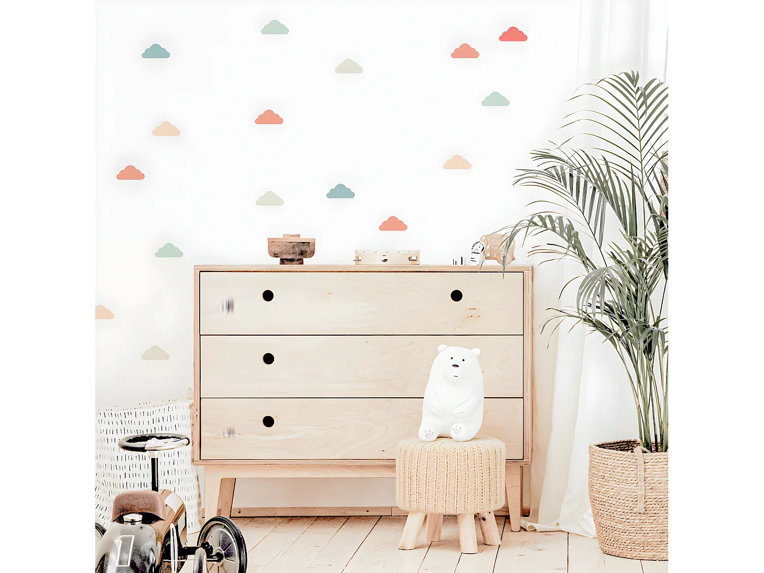 Stickers muraux en vinyle nuages pêche et vert