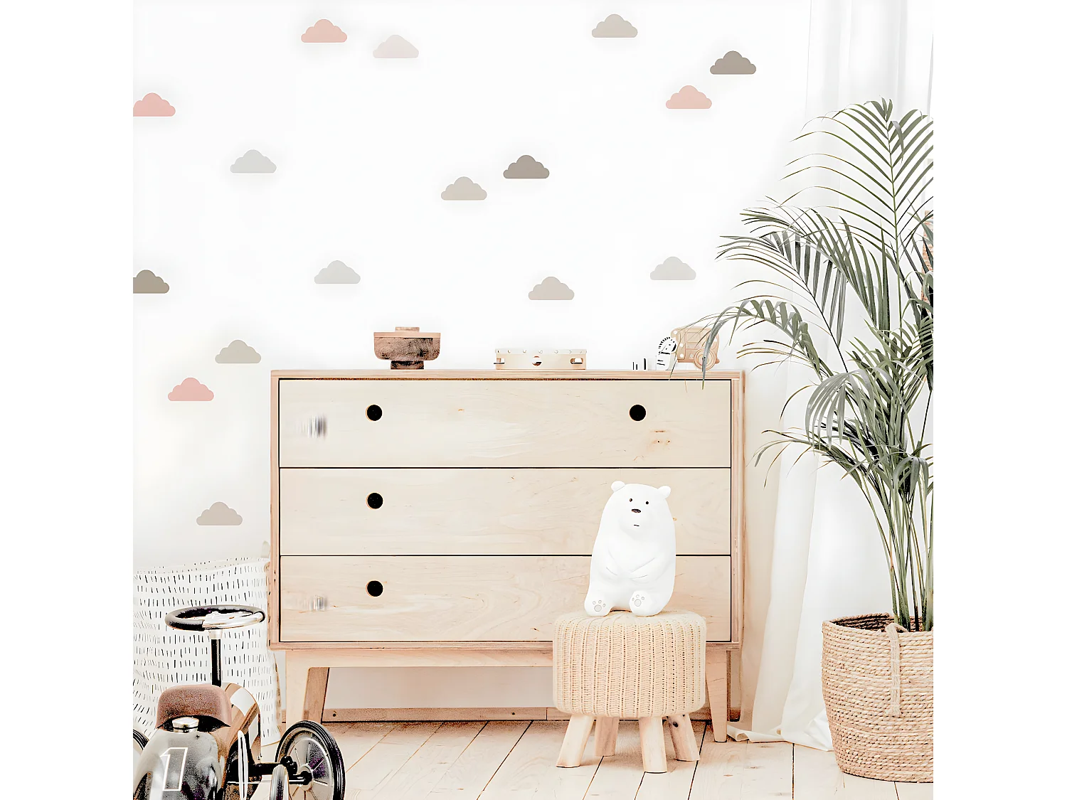 Stickers muraux en vinyle nuages rose et gris tourterelle