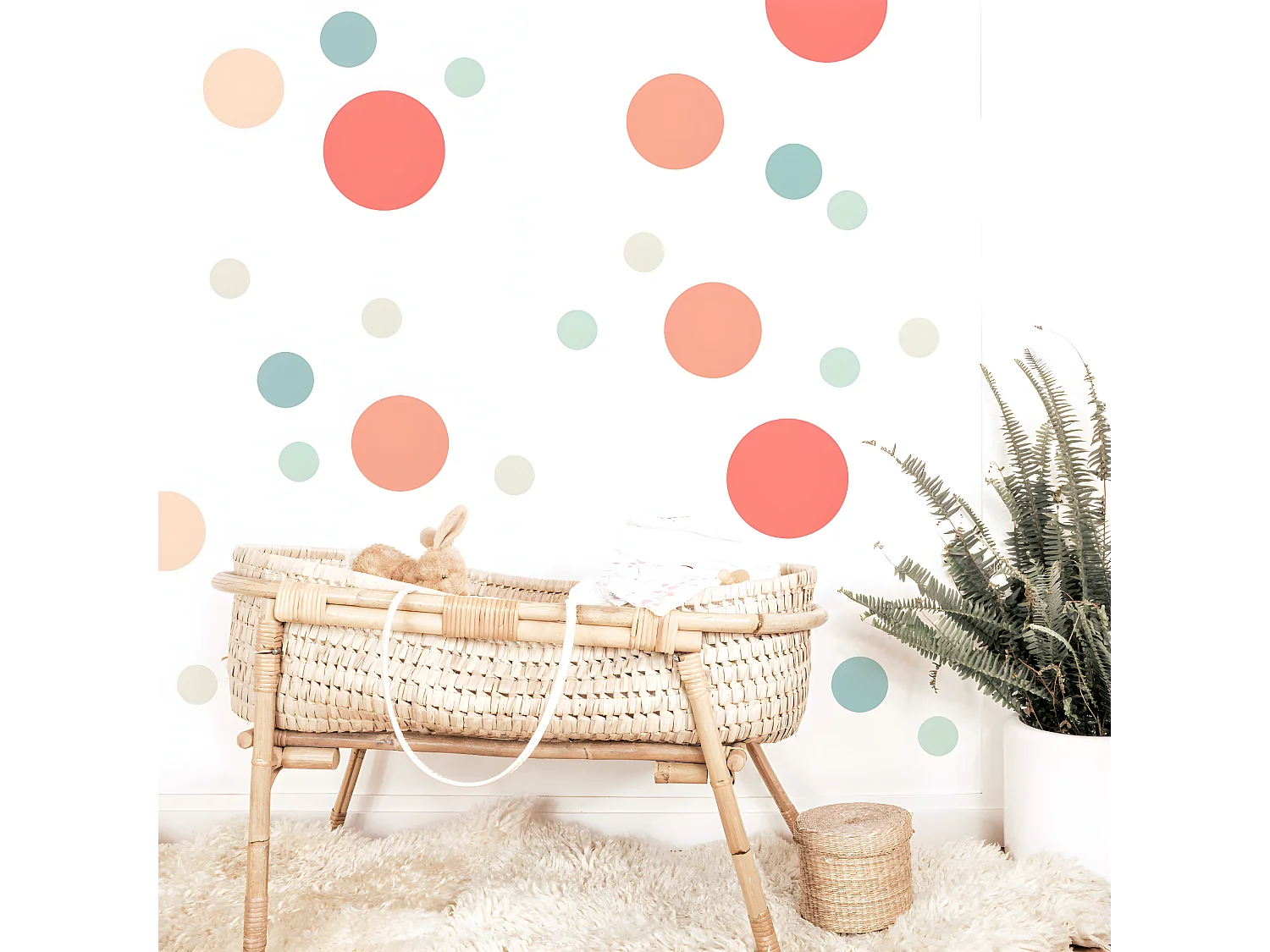 Stickers muraux en vinyle rondes mix pêche et vert