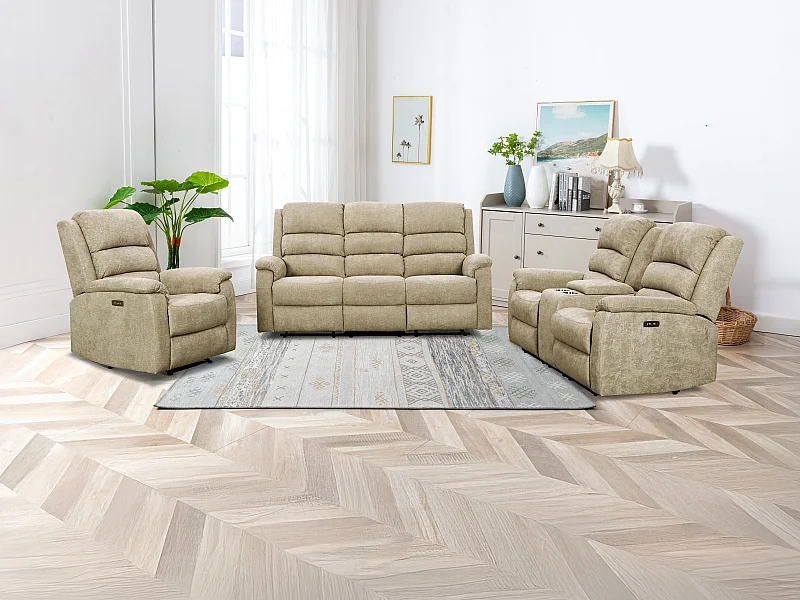 Sofá de 3+2+1 lugares articulado elétrico em tecido taupe - NEVERS