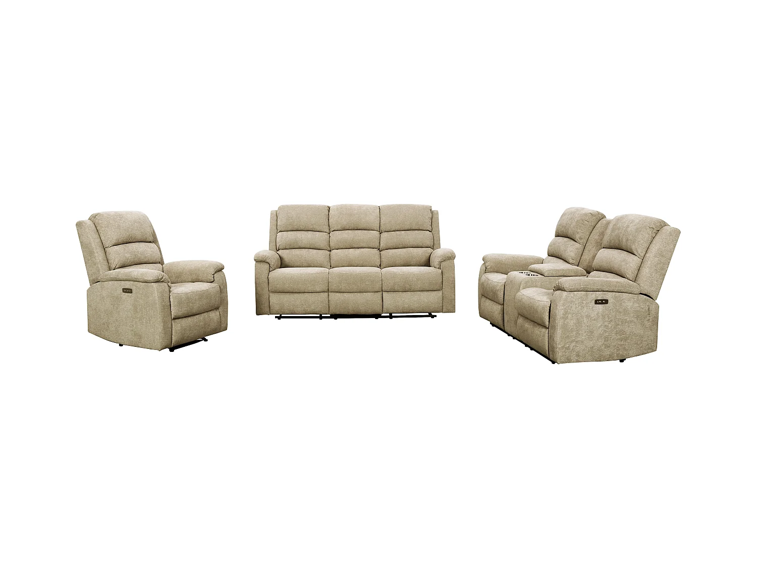 Couchgarnitur mit elektrischer Relaxfunktion 3+2+1 - Stoff - Taupe - NEVERS