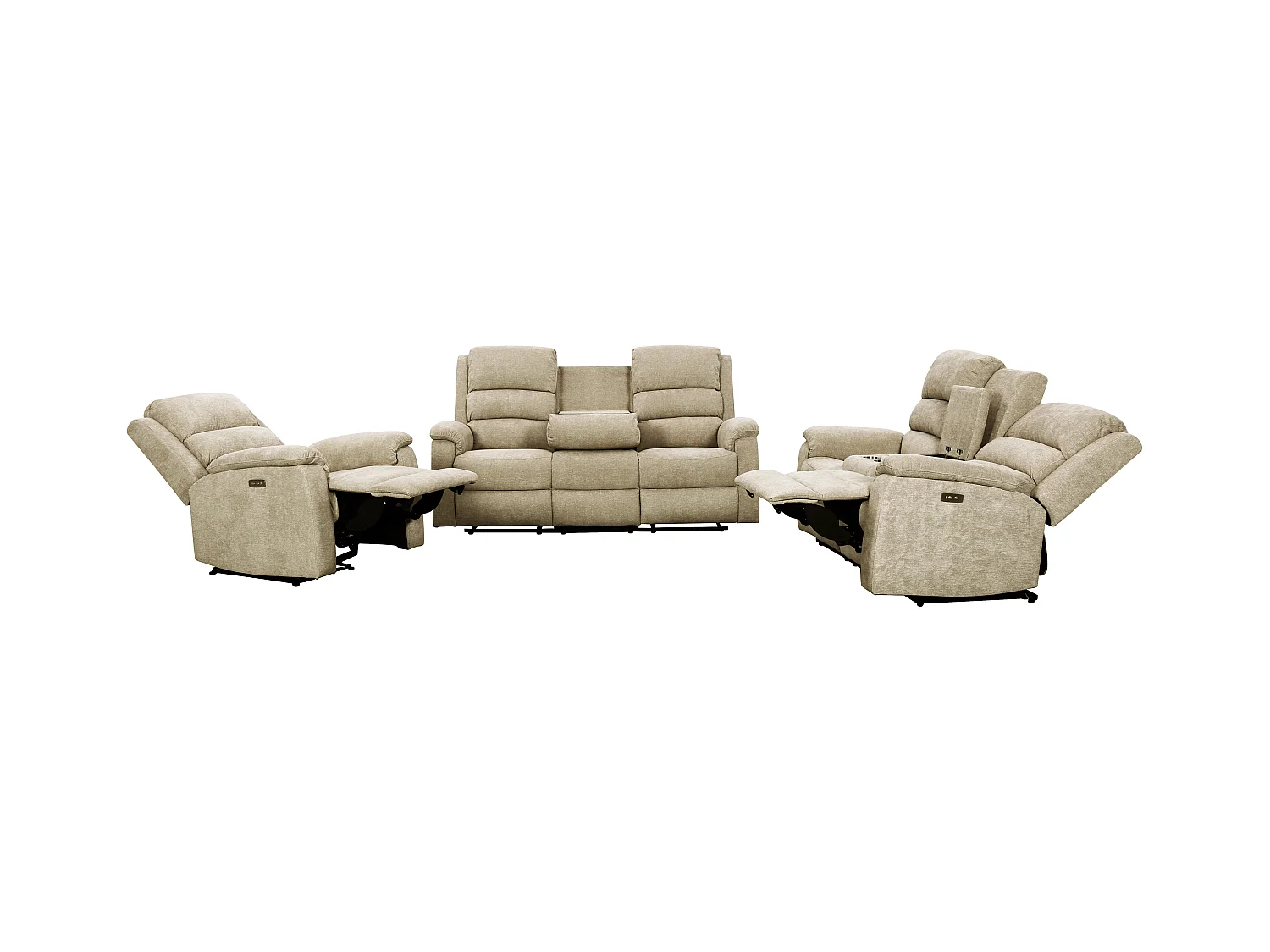 Couchgarnitur mit elektrischer Relaxfunktion 3+2+1 - Stoff - Taupe - NEVERS