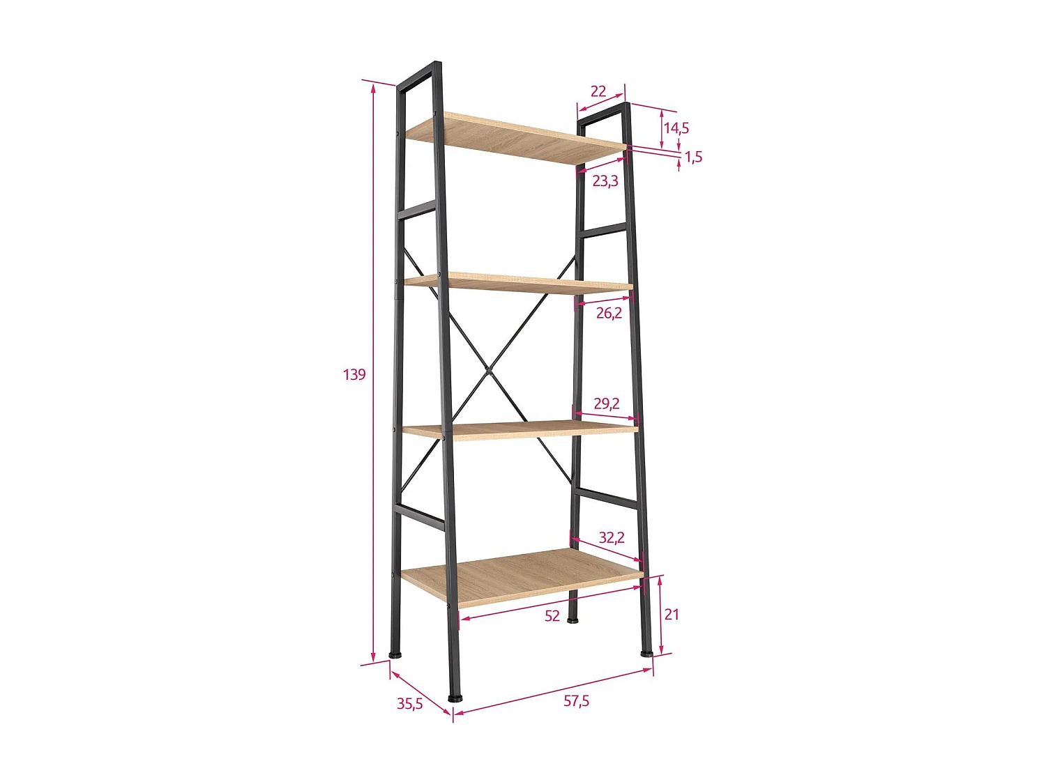 Grande étagère bibliothèque au beige 57.5 x 35.5 x 139 cm 08_0000559