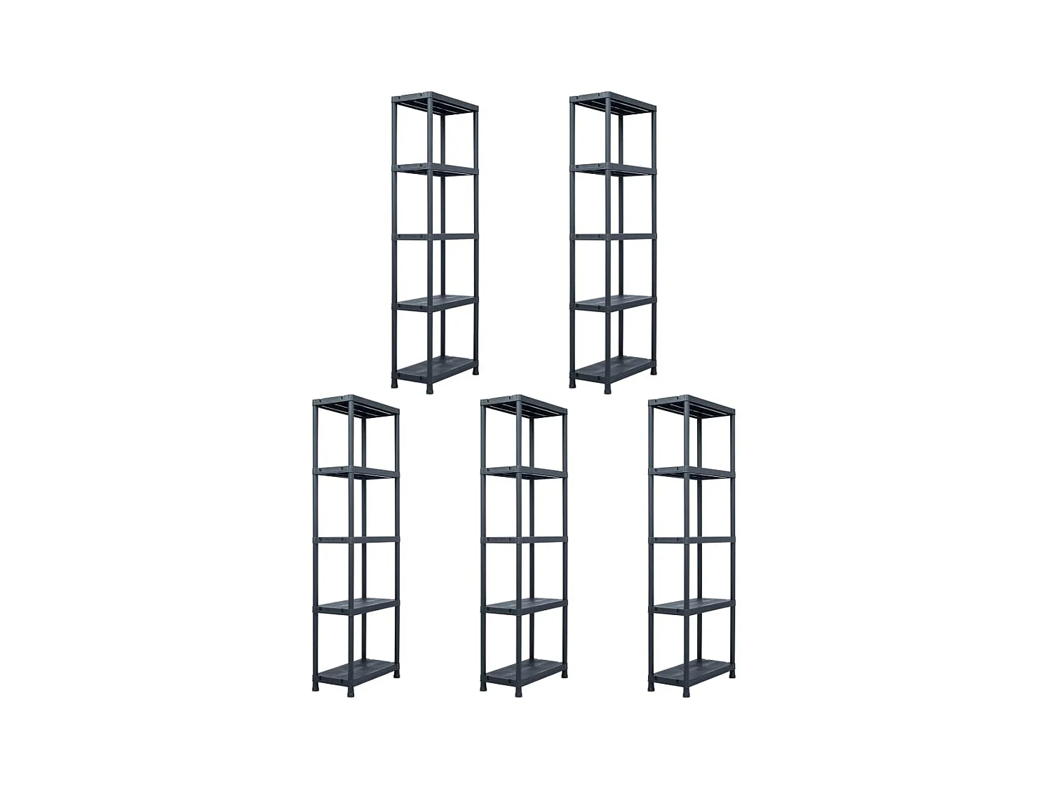 Scaffali portaoggetti 5 pezzi 125 kg 60 x 30 x 180 cm plastica nera 02_0000673