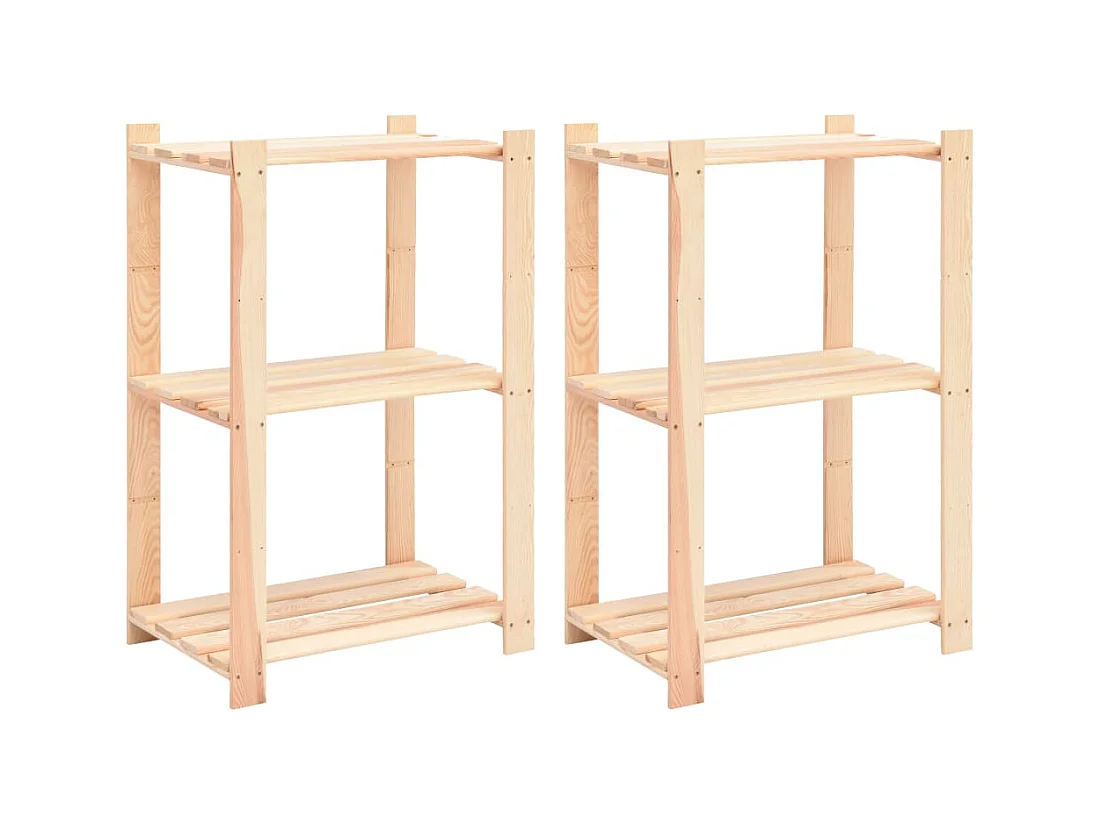 Juego de 2 estantes de almacenamiento de 3 niveles 60 x 38 x 90 cm pino 150 kg beige 02_0000675