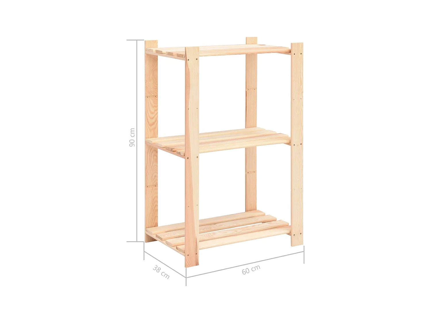 Juego de 2 estantes de almacenamiento de 3 niveles 60 x 38 x 90 cm pino 150 kg beige 02_0000675