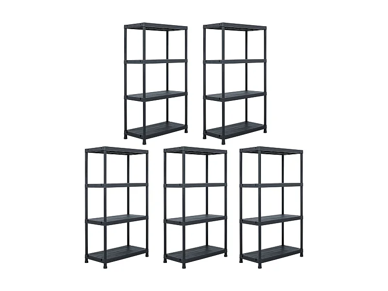 Prateleiras de armazenamento de 5 peças 60 x 30 x 138 cm plástico preto 02_0000674