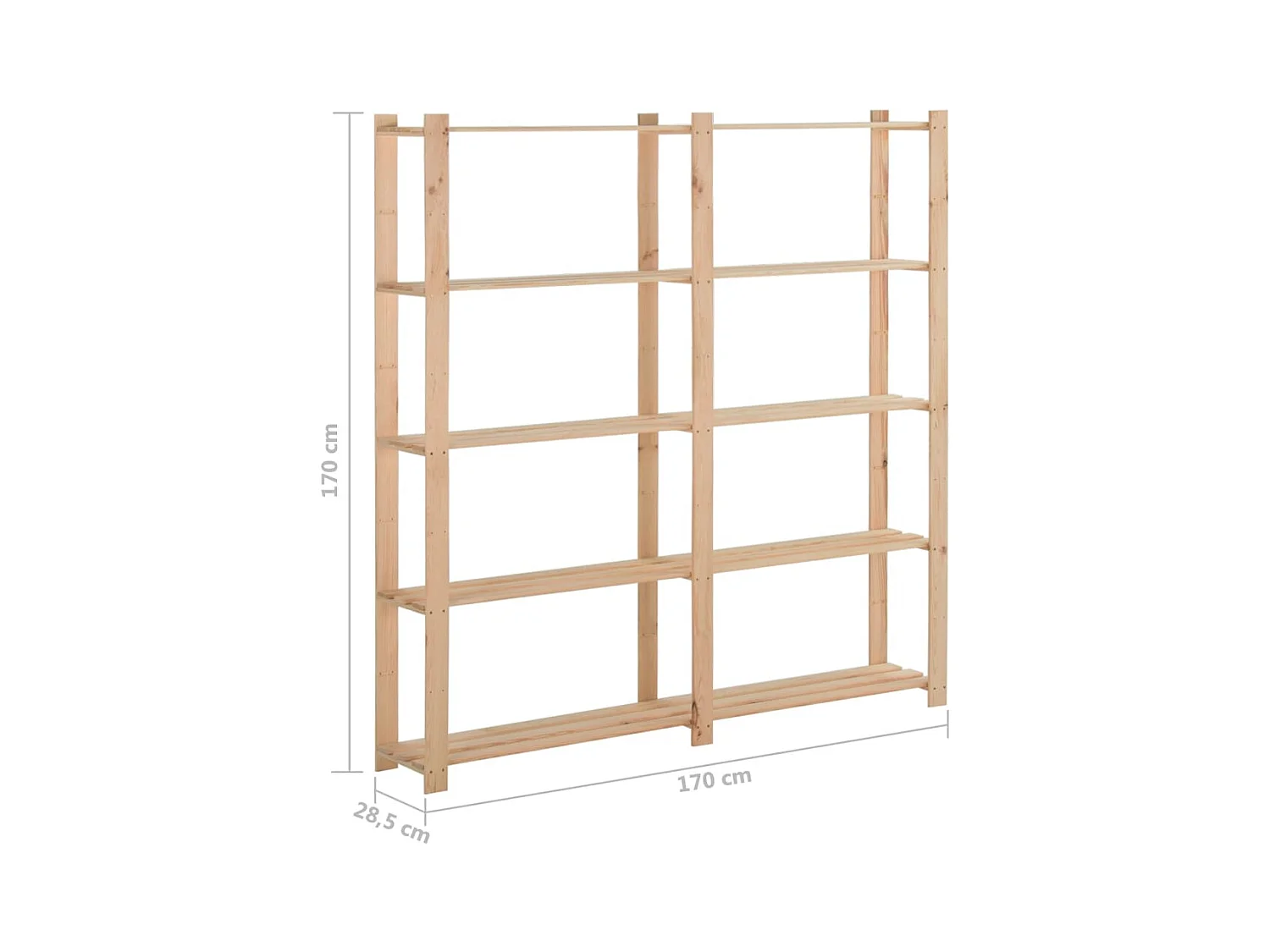 Estantería de almacenamiento de 5 niveles 170 x 28,5 x 170 cm madera maciza de pino 02_0000659
