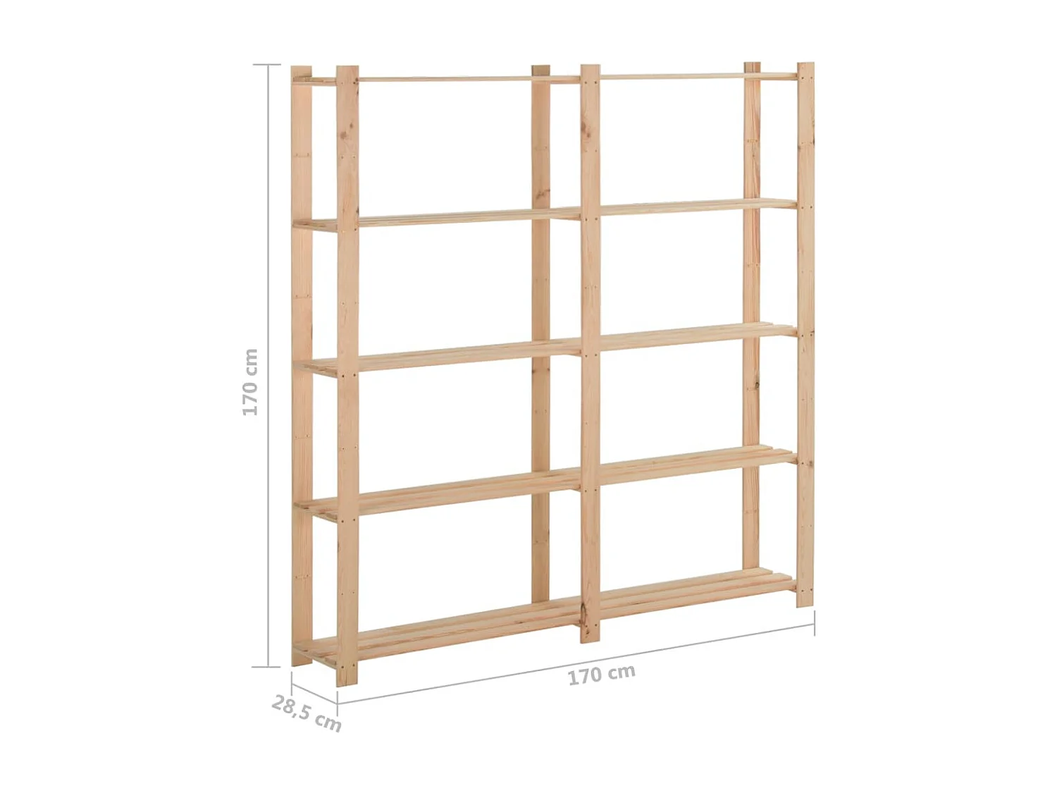Ripiano portaoggetti a 5 livelli 170 x 28,5 x 170 cm in legno di pino massiccio 02_0000659
