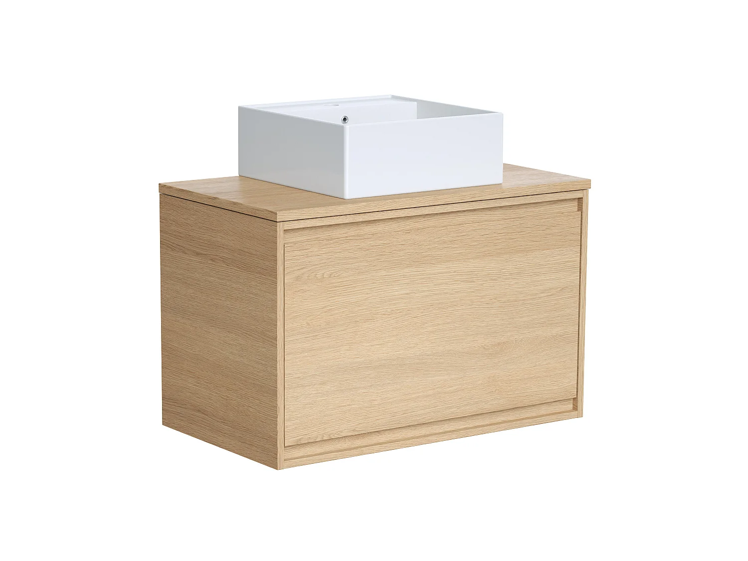 Waschbeckenunterschrank hängend mit Aufsatzwaschbecken aus Keramik - 80 cm - Eichenholzfurnier - MESLIVA