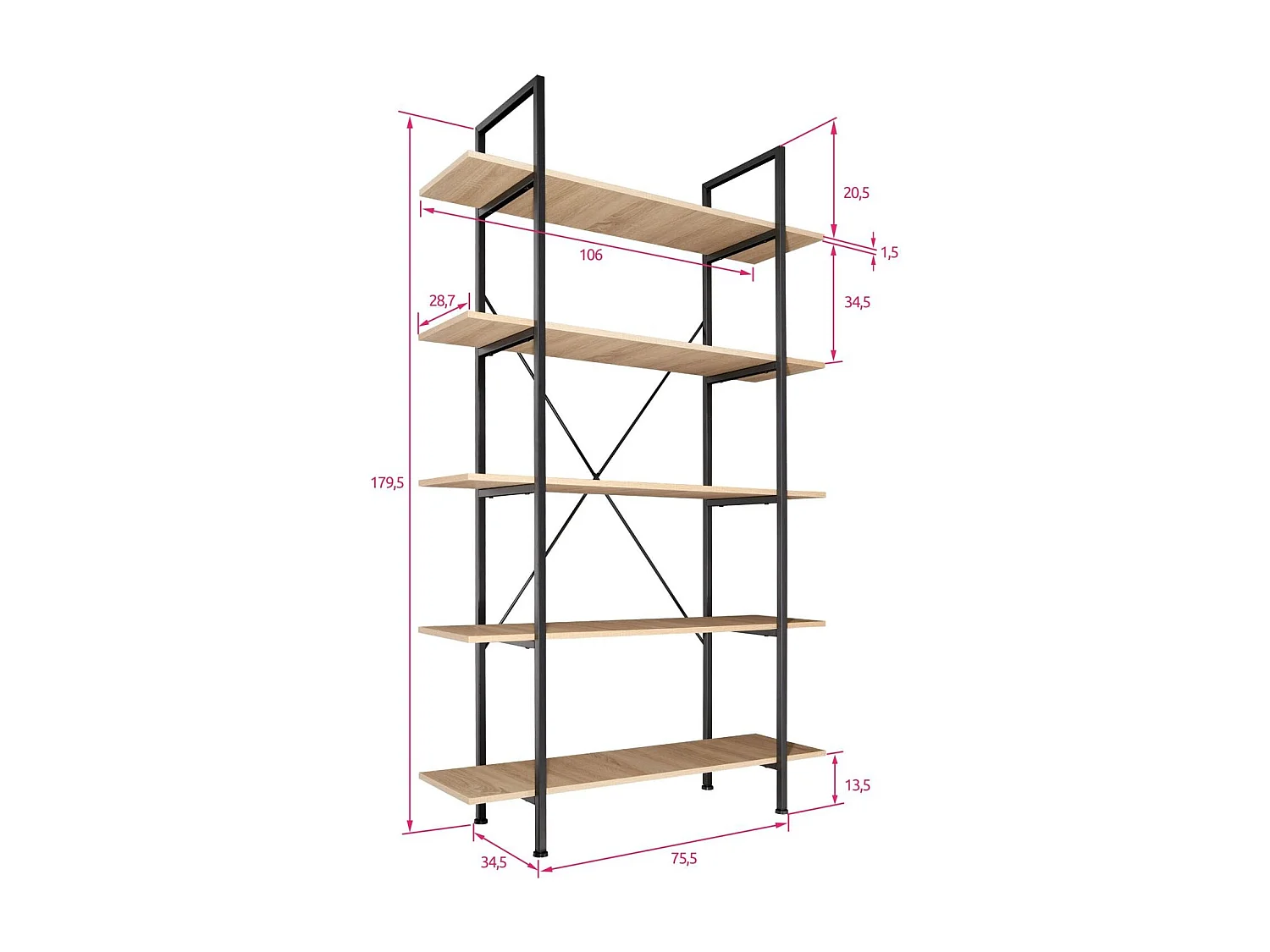 Grande étagère bibliothèque au beige 106 x 34.5 x 179.5 cm 08_0000255