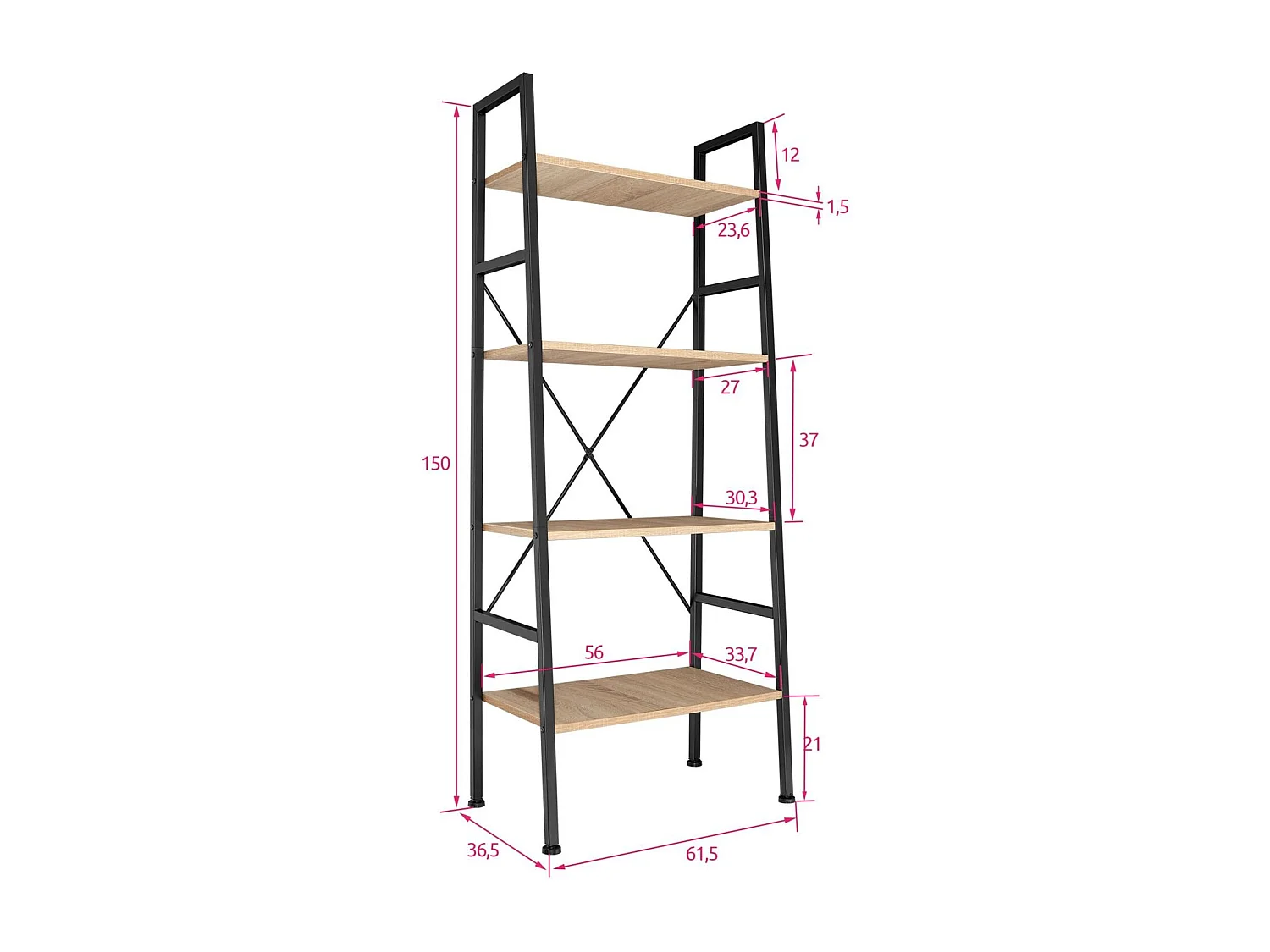 Estante grande com visual industrial/vintage 4 níveis 150 cm bege 08_0000265