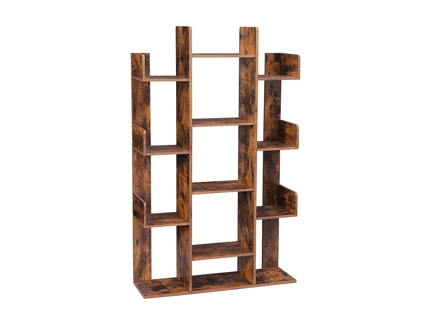 Scaffale ad albero libreria con contenitore a 13 scomparti 86 x 25 x 140 cm con angoli arrotondati e bordi rustici marrone 12_0002827