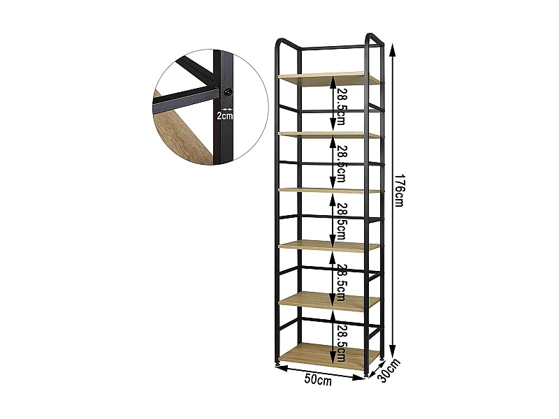 Scaffale freestanding con 6 ripiani 50 x 30 x 176 cm rovere chiaro 19_0000129