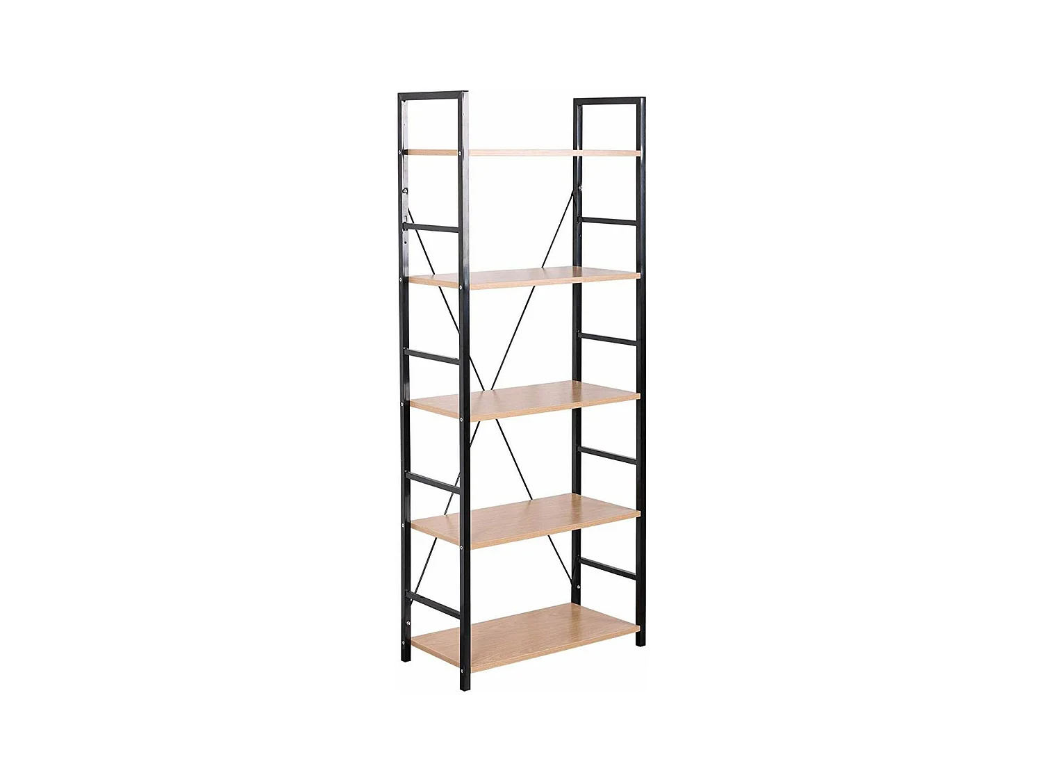Estantería con estante de metal y madera de roble negro claro 19_0000381