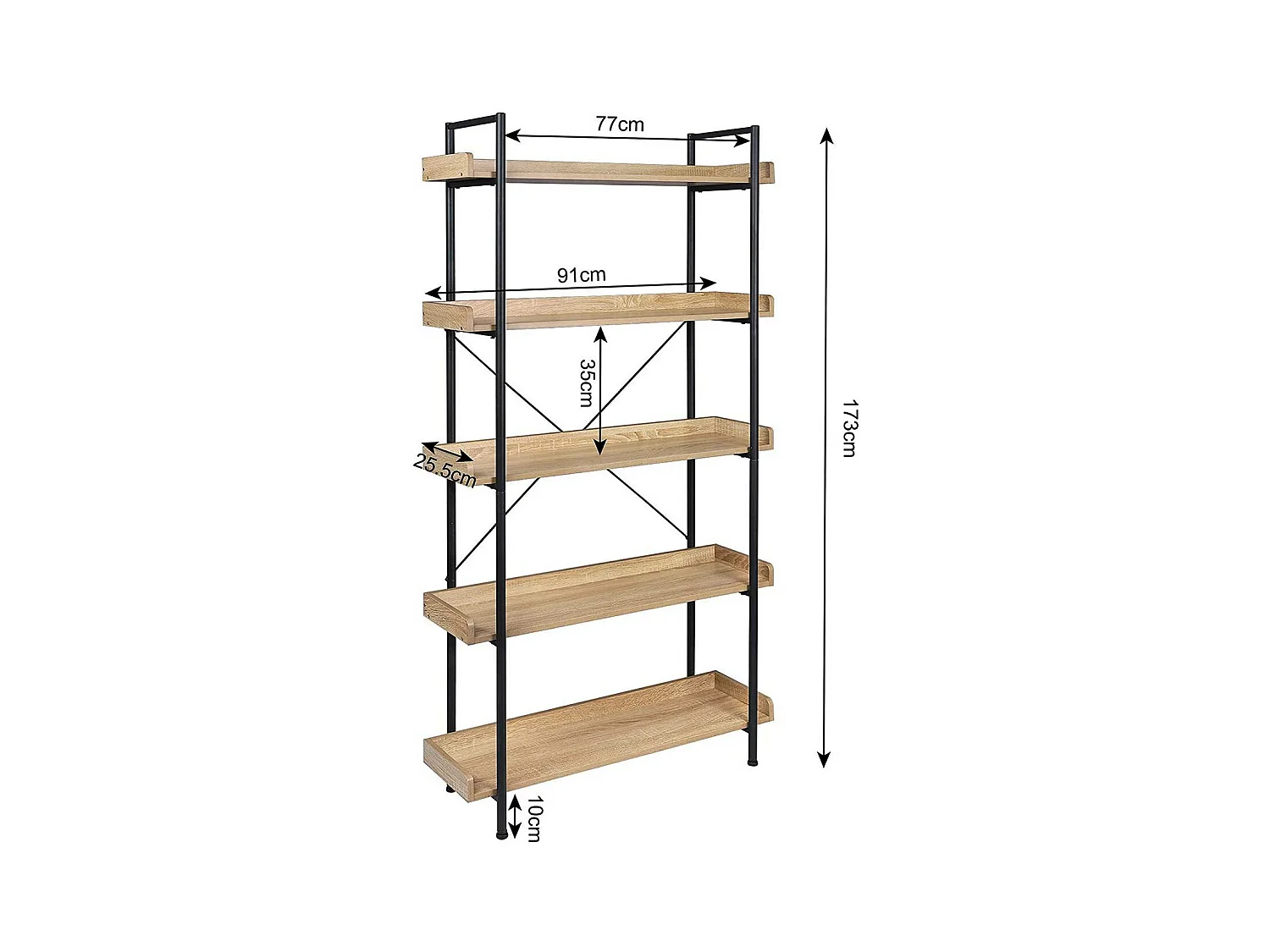 Scaffale freestanding con 5 ripiani 91×25,5×173 cm rovere chiaro 19_0000144