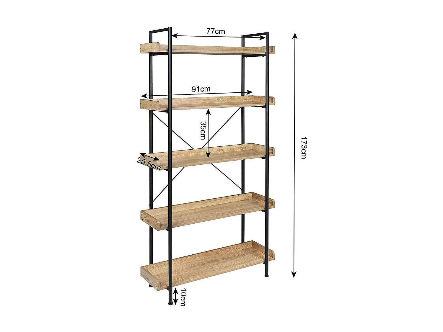 Prateleira independente com 5 prateleiras 91 × 25,5 × 173 cm carvalho claro 19_0000144
