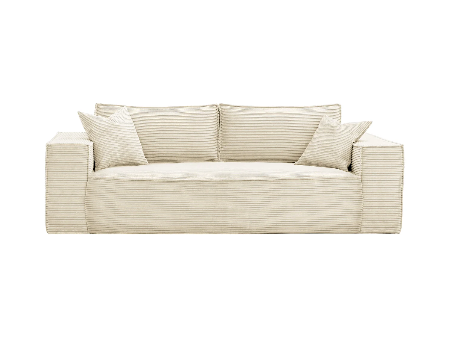 Sofá de 3 lugares convertível de abertura rápida em veludo canelado cor bege AMELIA, cama de 130 cm, colchão de 13 cm com memória de forma -