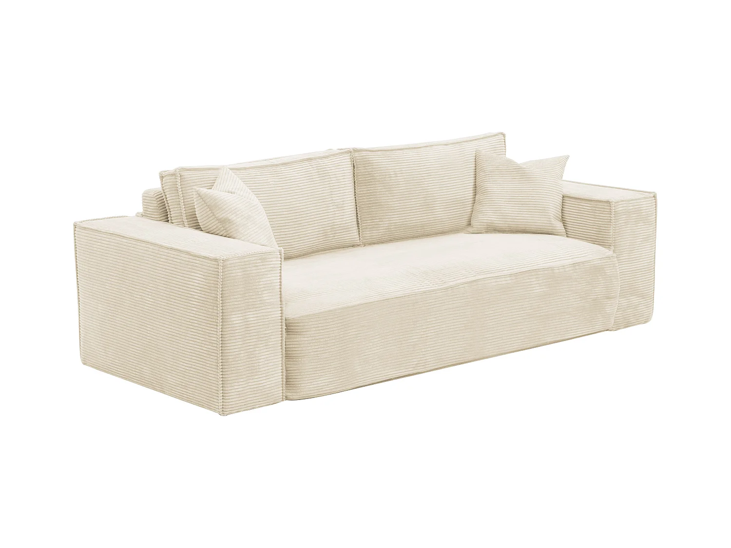 Sofá de 3 lugares convertível de abertura rápida em veludo canelado cor bege AMELIA, cama de 130 cm, colchão de 13 cm com memória de forma -