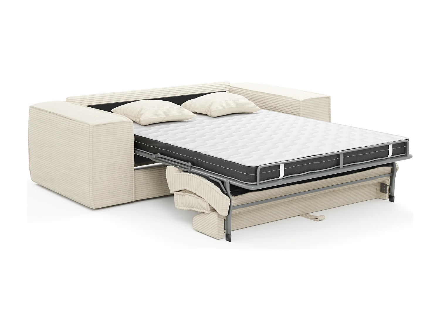 Canapé 3 places convertible express en velours côtelé beige - Couchage 140 cm - Matelas 13 cm avec mémoire de forme - AMELIA