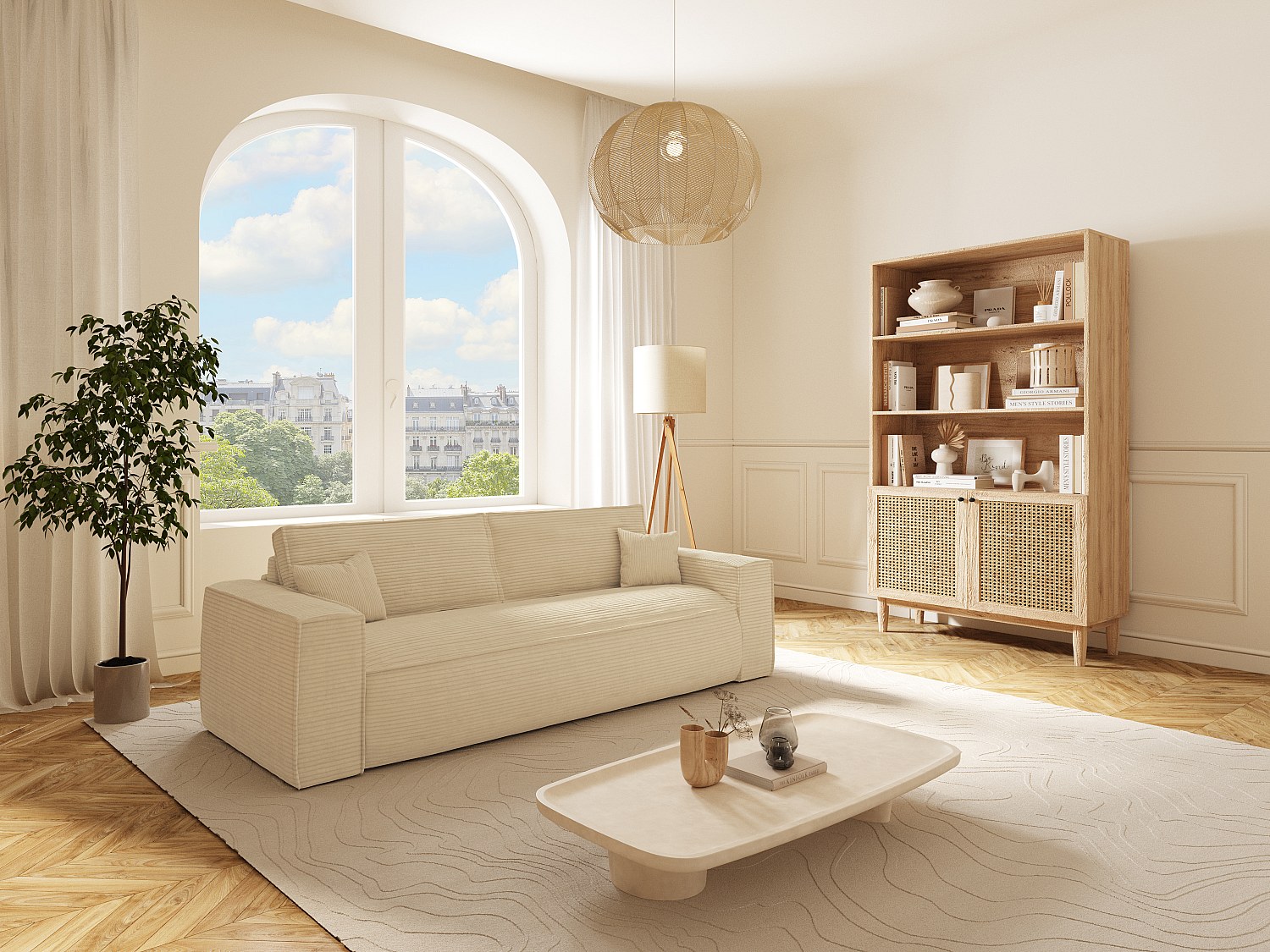 Sofa 4-Sitzer mit Matratze - Cord - Cremefarben - Liegefläche 160 cm - Matr günstig online kaufen