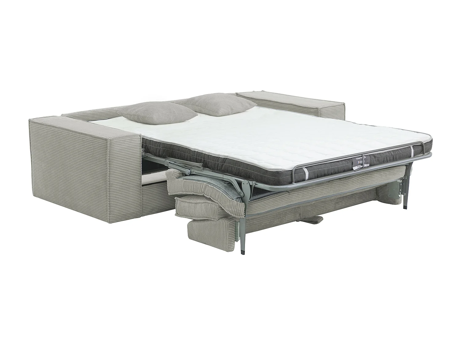 Canapé 3 places convertible express en velours côtelé gris - Couchage 140 cm - Matelas 13 cm avec mémoire de forme - AMELIA