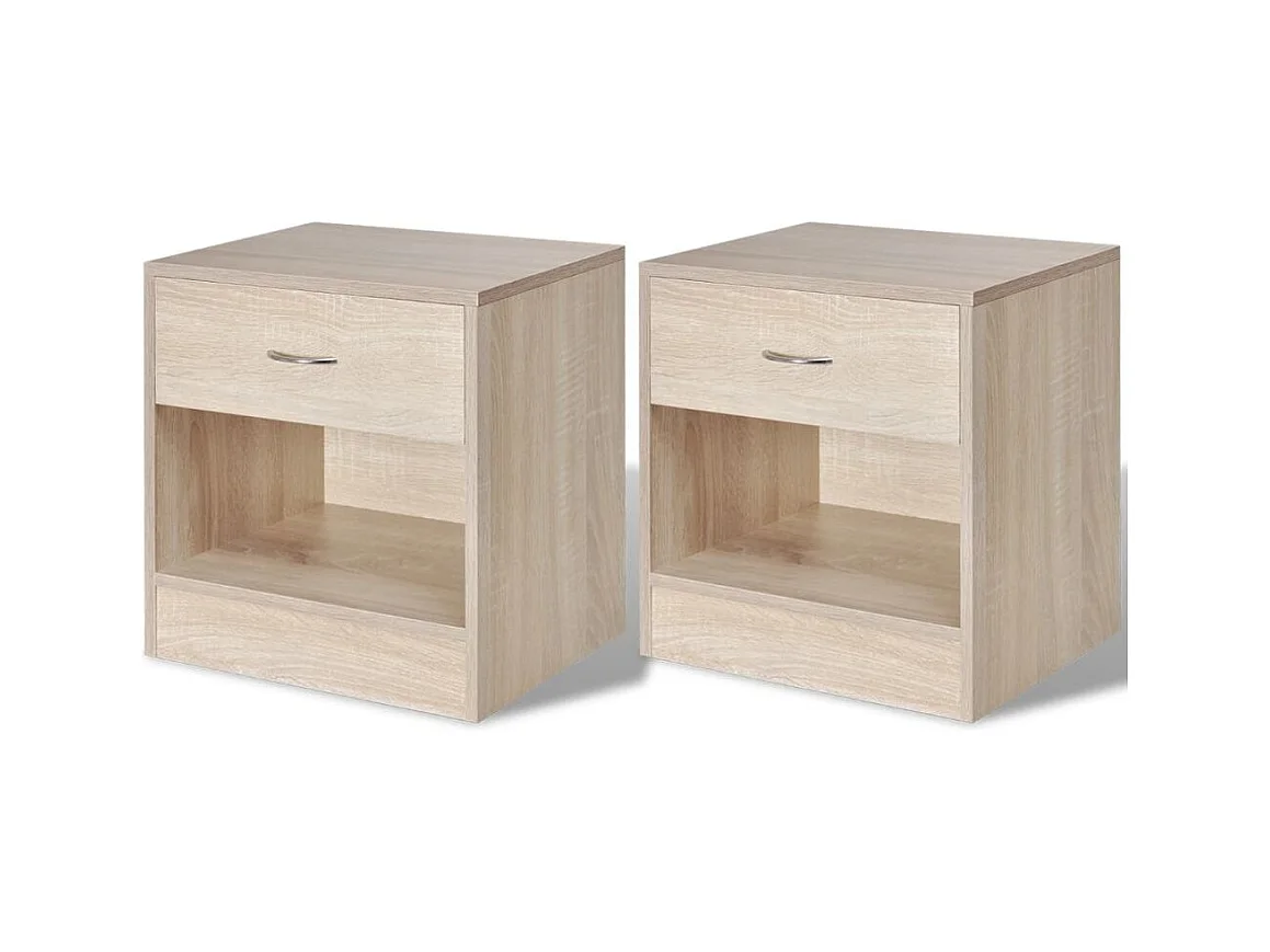 Mesita de noche cómoda muebles de dormitorio 2 piezas con cajón color roble 1402135