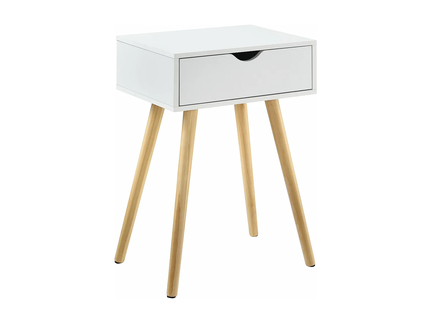 Mesita de noche con cómoda mueble de almacenaje patas de pino 60 cm blanco 03_0003141