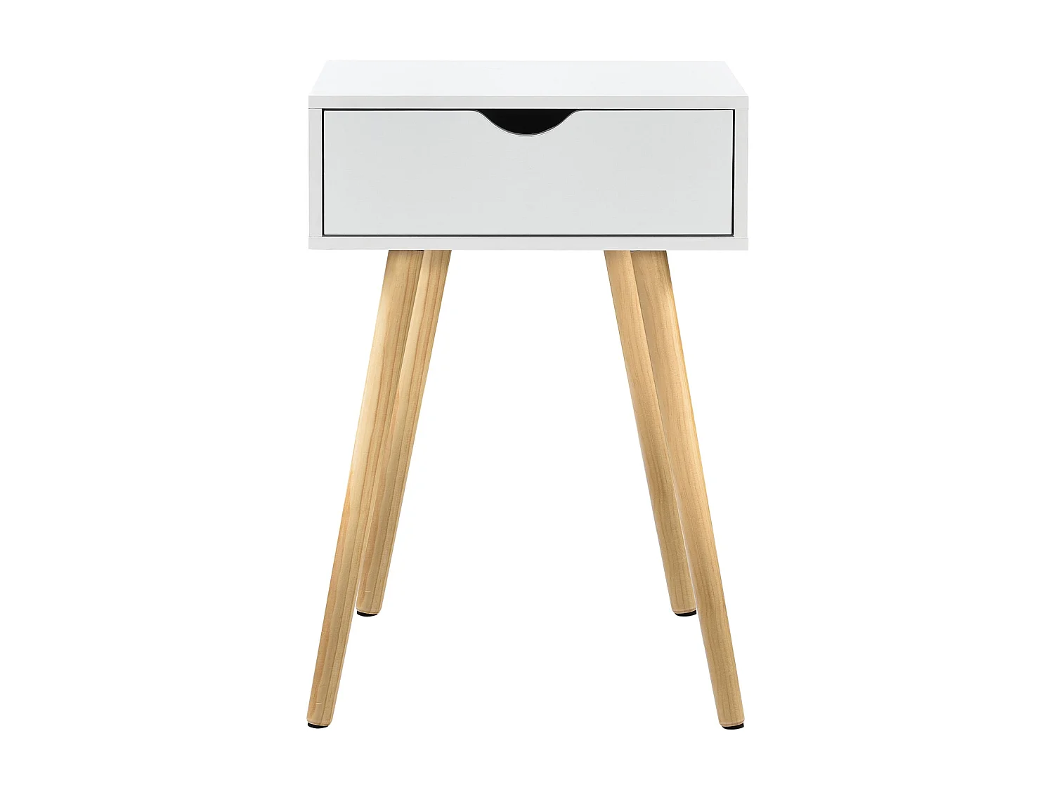 Mesita de noche con cómoda mueble de almacenaje patas de pino 60 cm blanco 03_0003141