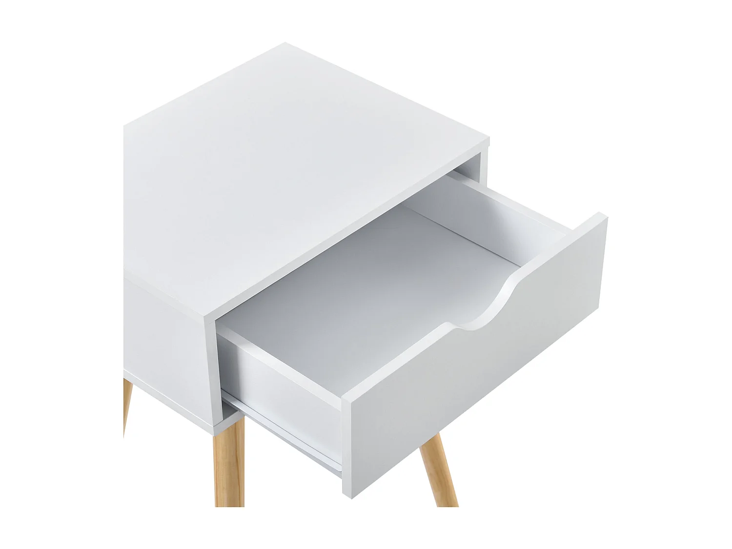 Mesita de noche con cómoda mueble de almacenaje patas de pino 60 cm blanco 03_0003141