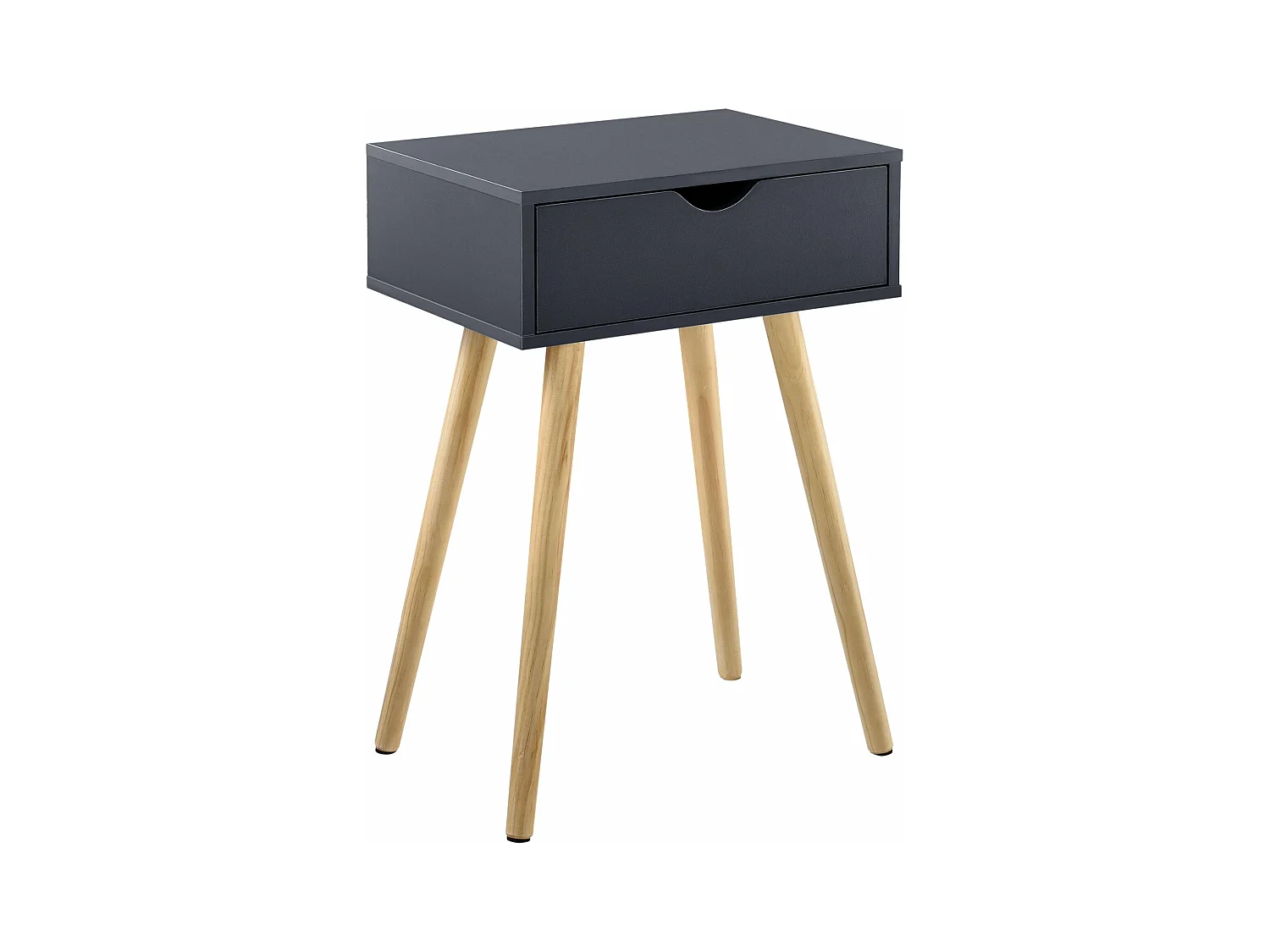 Mesita con cajón mesita de noche cómoda mueble de almacenamiento patas de mesa de pino 60 cm gris oscuro 03_0003142