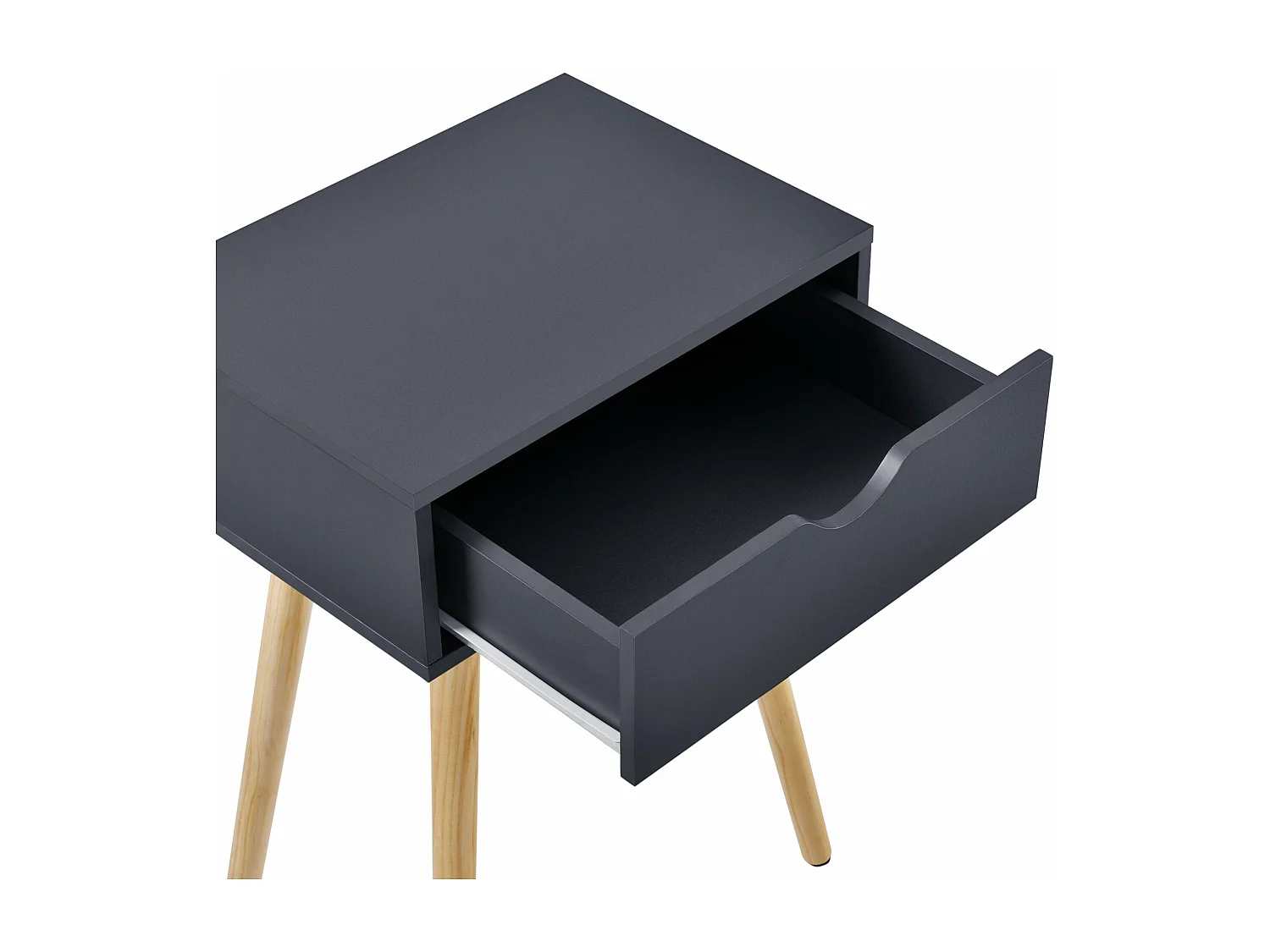 Mesita con cajón mesita de noche cómoda mueble de almacenamiento patas de mesa de pino 60 cm gris oscuro 03_0003142