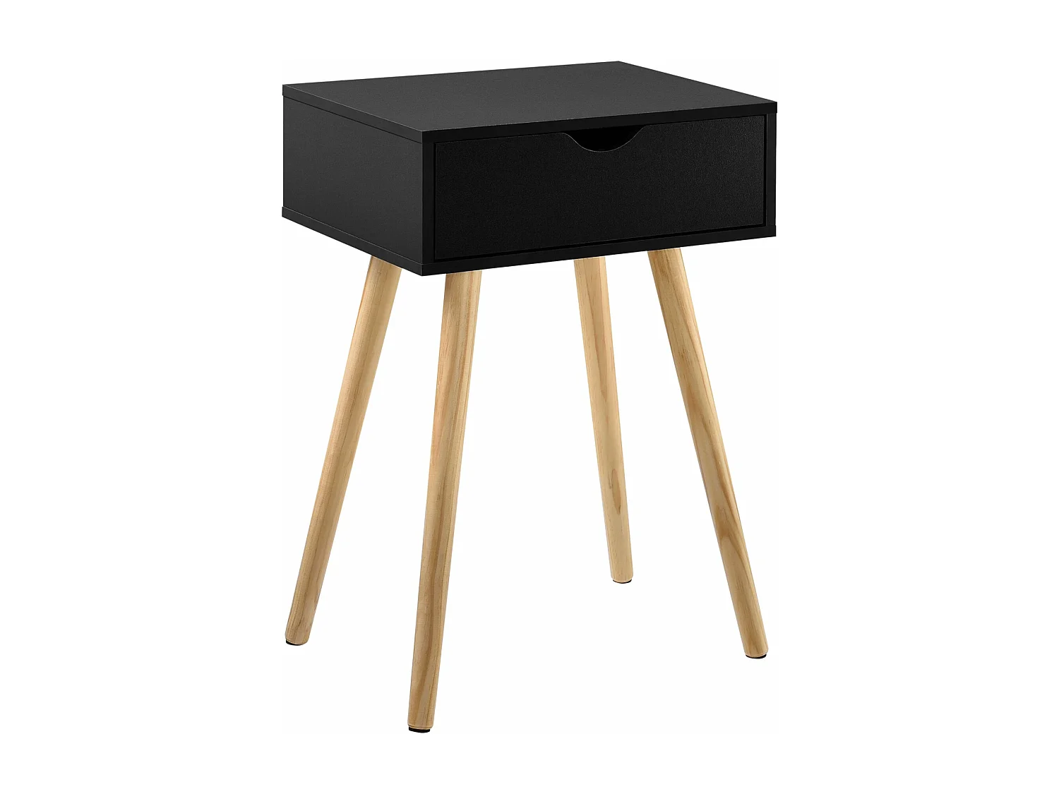 Mesita con cajón mesita de noche cómoda mueble de almacenamiento patas de mesa de pino 60 cm negro 03_0003143