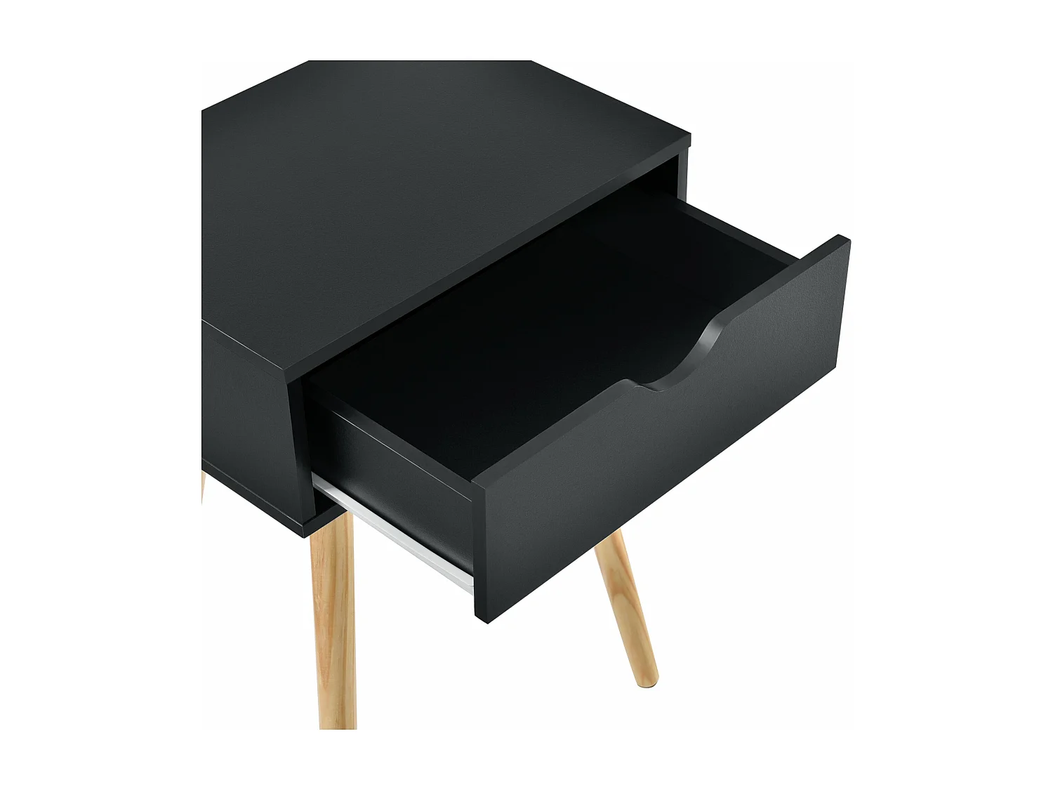 Mesita con cajón mesita de noche cómoda mueble de almacenamiento patas de mesa de pino 60 cm negro 03_0003143