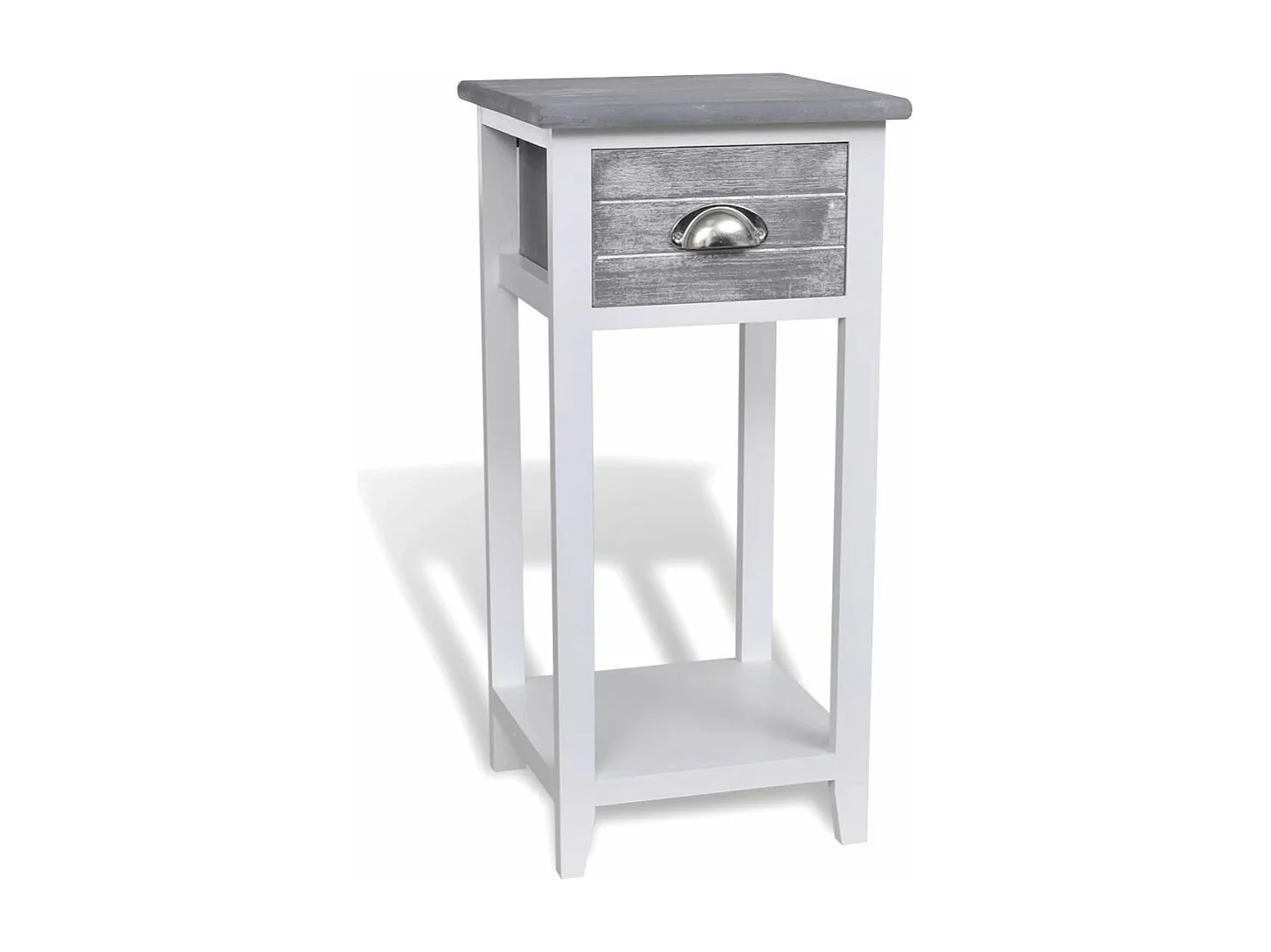 Mesita de noche cómoda mueble de dormitorio con 1 cajón gris y blanco 1402176
