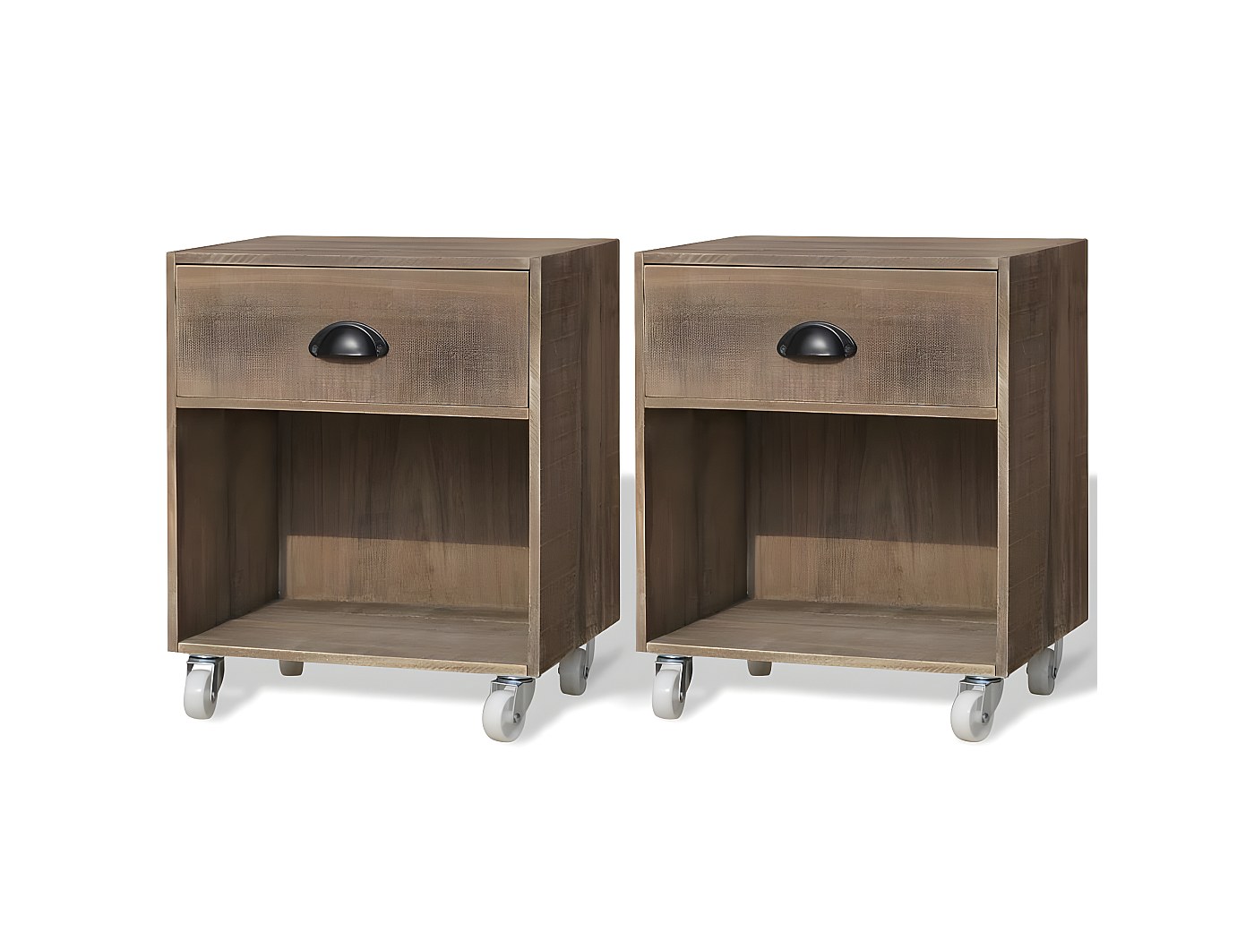 Table de chevet 2 pièces avec 2 tiroirs MDF Blanc