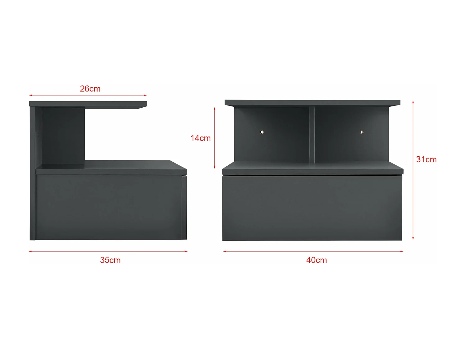 Armário de parede de mesa de cabeceira com gaveta de armazenamento 40 cm cinza escuro 03_0000828