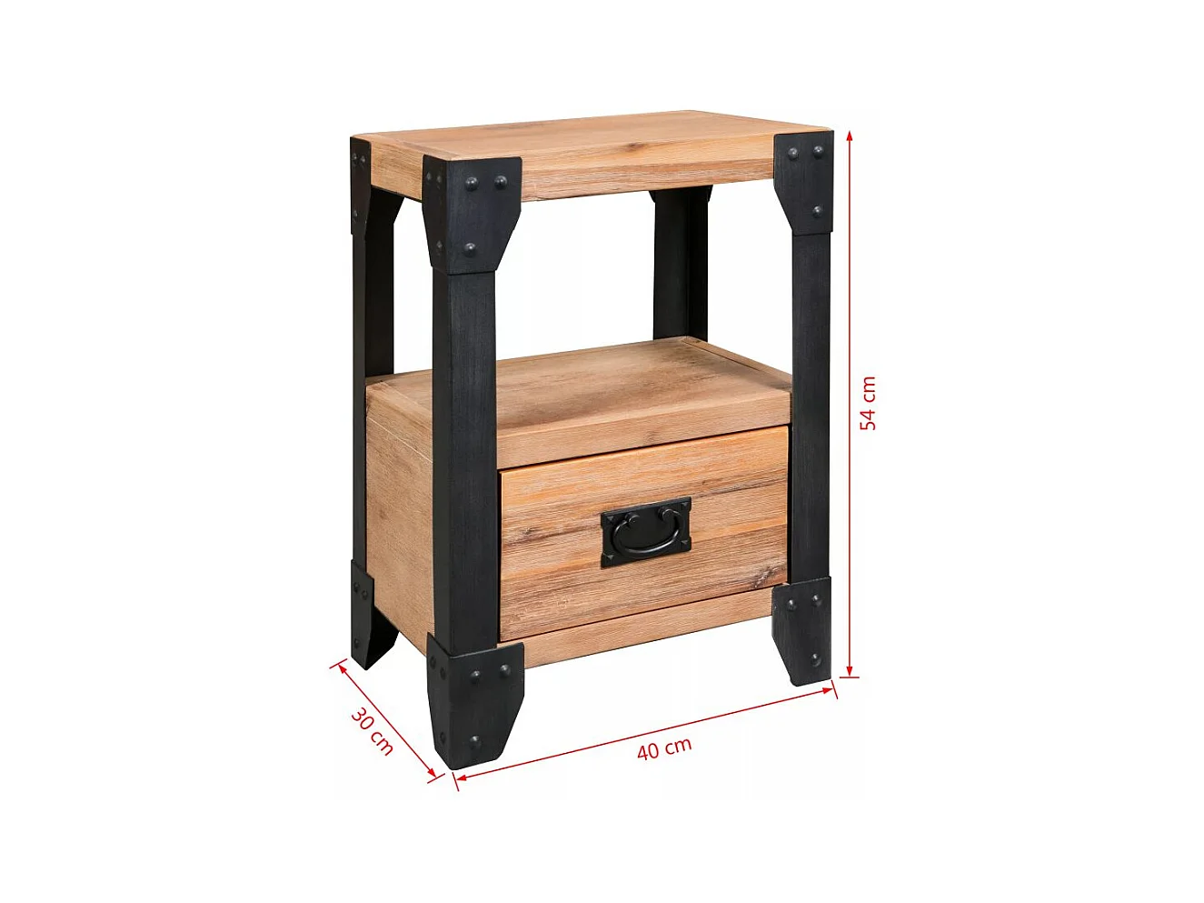 Mesita de noche, cómoda, armario, muebles de dormitorio, madera de acacia, acero, 40 x 30 x 54 cm 1402125