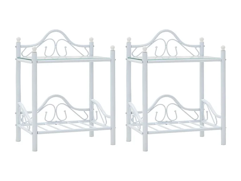 Mesita de noche cómoda armario mueble dormitorio 2 piezas acero y vidrio templado 45x30 5x60 cm blanco 1402032
