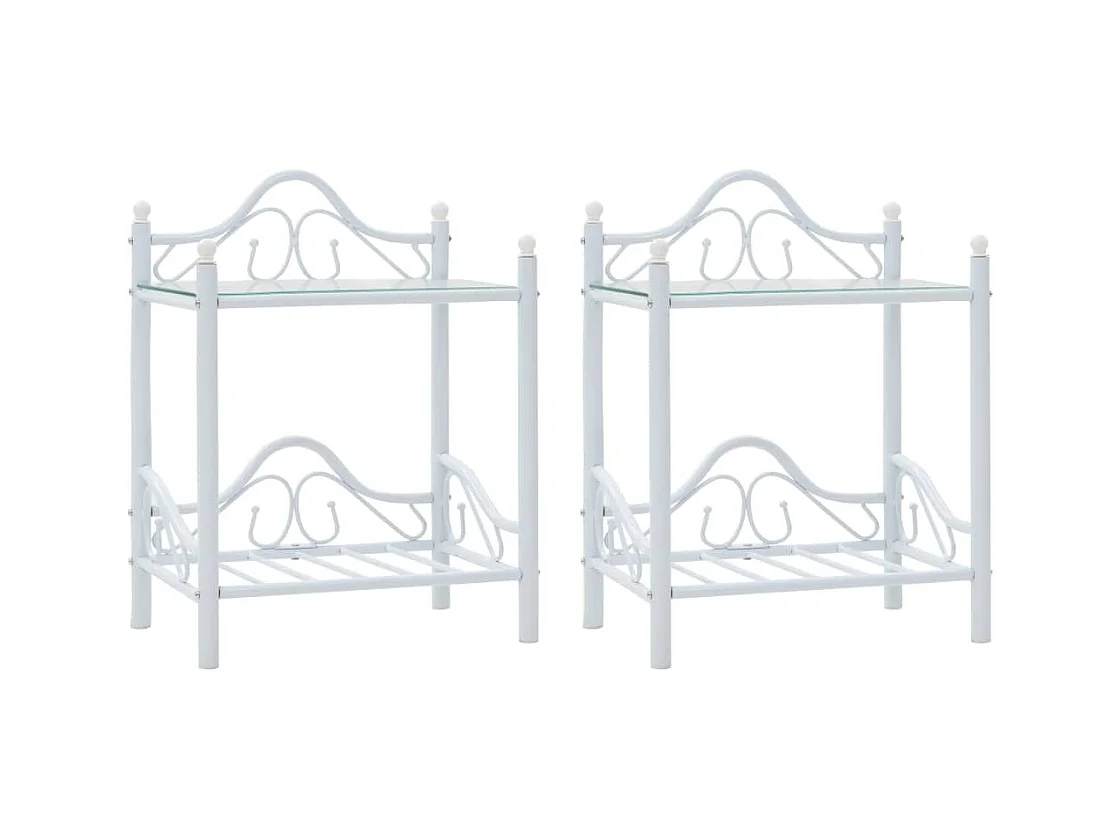 Mesita de noche cómoda armario mueble dormitorio 2 piezas acero y vidrio templado 45x30 5x60 cm blanco 1402032