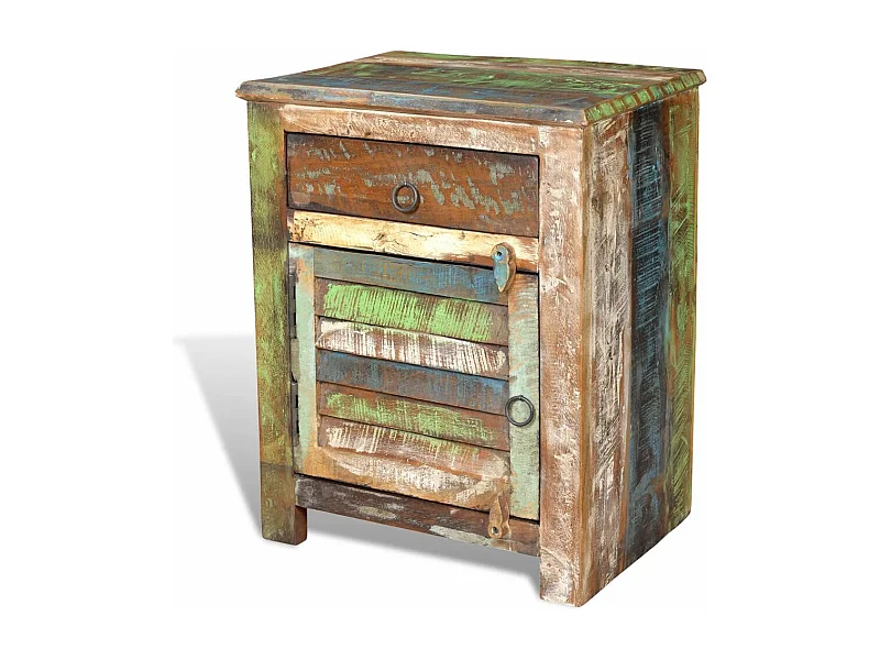 Mesa de cabeceira quarto cómoda armário de canto com 1 gaveta e 1 porta em madeira reutilizada 1402161