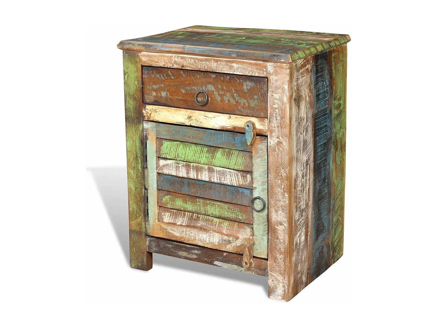 Mesita de noche cómoda de dormitorio mueble esquinero con 1 cajón y 1 puerta de madera recuperada 1402161