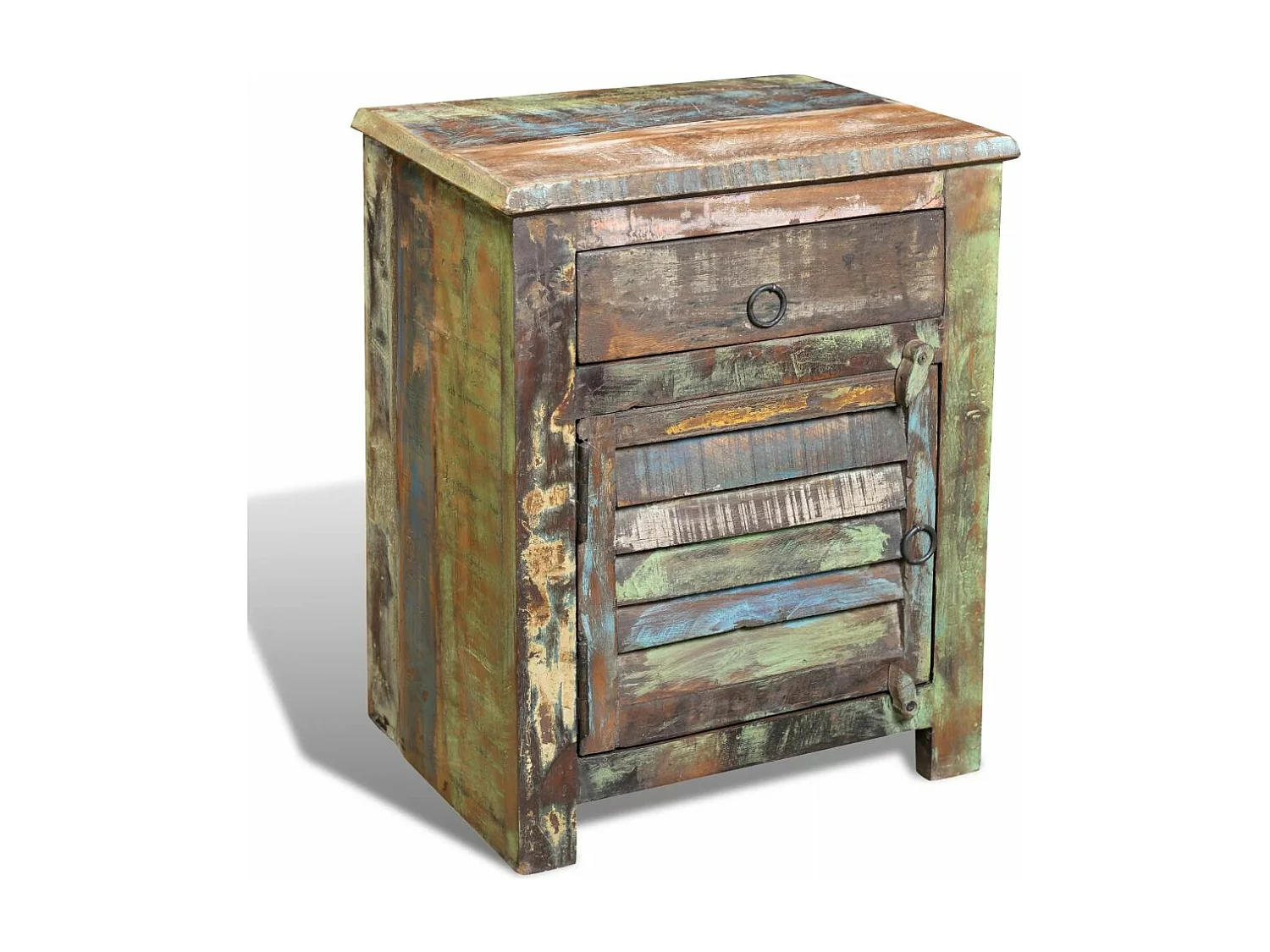 Mesita de noche cómoda de dormitorio mueble esquinero con 1 cajón y 1 puerta de madera recuperada 1402161