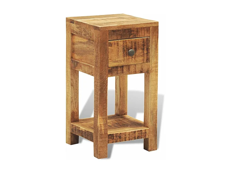 Mesita de noche, cómoda, mueble de dormitorio con 1 cajón, madera maciza de mango 1402042