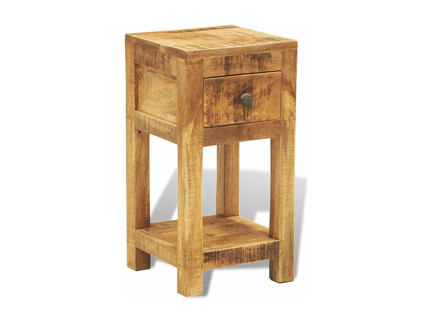 Mesa de cabeceira móvel de quarto com 1 gaveta em madeira de mangueira maciça 1402042