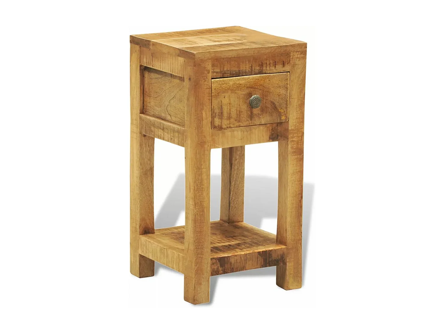 Mesa de cabeceira móvel de quarto com 1 gaveta em madeira de mangueira maciça 1402042