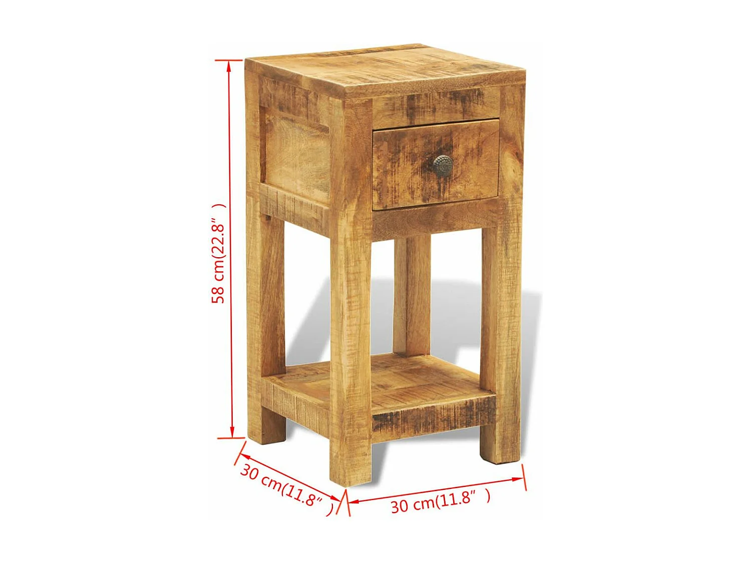 Mesa de cabeceira móvel de quarto com 1 gaveta em madeira de mangueira maciça 1402042