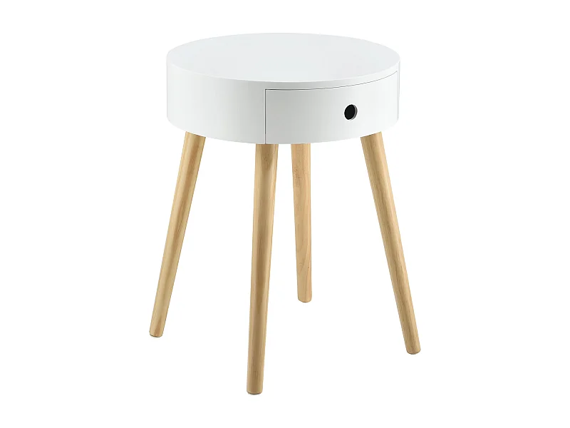 Tavolino rotondo con cassettiera comodino comodino contenitore MDF laccato e pino bianco 50 x 38 x 38 cm 03_0003145